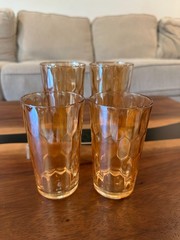 Set of 4 Jeanette Hex Optic Honeycomb Glasses Tumblers Carnival Marigold