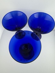 Libbey Cobalt Blue Southwest Design Stamped 6.5” Martini Glasses SET OF 3 UNIQUE