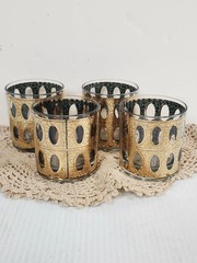 Culver Piza 22K Gold Double Old Fashioned Glasses – Set of 4 – 3⅜” – Mid Century