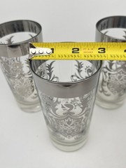 Vintage MCM Kimiko Silver Knights Shield Tumbler Glasses Set Of 3 Barware EUC