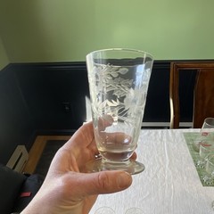 Clear Etched Floral Small Tumbler Glass, Glossy Round Six-Piece Drinkware Set