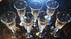 Vtg Set 7 ROCK SHARPE Cut Crystal FERNLEIGH 6″ Wine Goblets Glasses STEM 3007