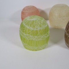 6 VINTAGE SPAGHETTI STRING ROLY POLY ASSORTED COLOR CRAFT RUBBERIZED GLASSES #L2