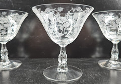 4 Cambridge Roselyn Low Sherbet Set Vintage Clear Floral Etch Drink Stemware Lot