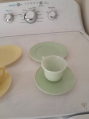 Vintage Hazel Atlas Little Hostess Child’s Tea Set (6) Pastel Moderntone Pattern