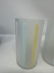 Set Of 2 Nieman Marcus Pastel Stripes Frosted Tumbler Glasses MCM Rare
