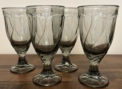 Vtg Noritake Sweet Swirl Gray Water Goblet Glasses Discont. ~ Set of 4 ~ EUC