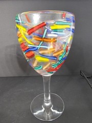 Pier 1 Confetti Handcrafted Art Glass Goblets 16oz 8″ Rainbow Set of 2