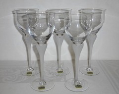 5 – Mikasa Sea Mist Clear White Frosted Stem Water Glasses Goblets 9.25″ Labels