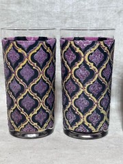 Set of Four Vintage Barware Kitchen Highball Glasses Purple Mid Century Modern