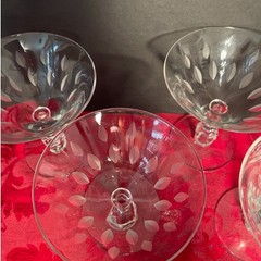 Vintage Tiffin-Franciscan Sorbet Sherbet Glasses 4 Etched Vertical Leaf Cuts