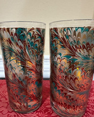 10 of Culver Highball 22k Gold Marbled Swirl Teal Tumbler Glasses MCM Barware