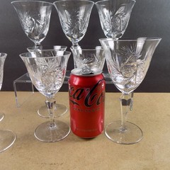 9pc Spode Crystal Priscilla Goblets 5 Water 4 Wine Glasses Signed VGC Pinwheel