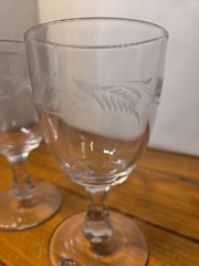 Vintage Etched Wheat & Fern Crystal Wine Glasses Short Stem Goblets Set of 2