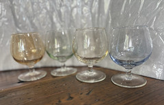 Brandy Snifter Glasses SET OF 4 France Multicolored Stemmed Hand Blown 3.5″H VTG