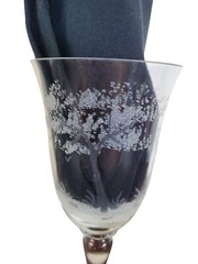 Vintage Etched Victorian Water Goblet Wine Glass Pair Romantic Couple Fountain