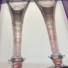 2 NEW HARMONY MM6177 Hand painted DECORATED CHAMPAGNE TRUMPET FLUTES 10 1/2”T