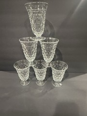 VINTAGE FOSTORIA AMERICANA CUBIST GLASSES, SET OF 6 FOOTED ICED TEA OR WATER