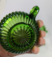 Set of 4 EAPG Emerald Green Ribbed Glasses with Gold Trim, Circa 1900