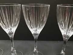 ROYAL CRYSTAL ROCK Solaris 3 Crystal Wine Glasses Cut Vertical Lines On Bowl
