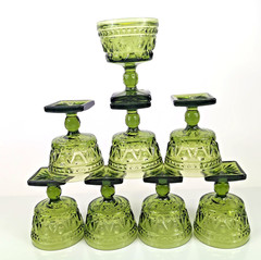 8 Indiana Glass Park Lane Wine Water Sherbet Dessert Goblets 70s Avocado Green