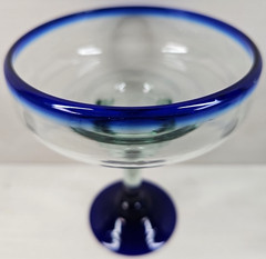 (4) Pier 1 Cobalt Rim Margarita Glasses Set Hand Blown Drinking Stemware Bar Lot