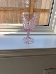 American Pink Pressed Glass Wine Glass. Daisy and Button Pattern. Vintage