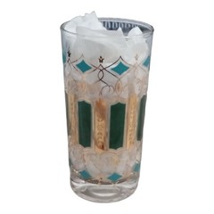 MCM Highball Tumbler Turquoise Green Gold Pair Cathedral Fleur de Lis 2