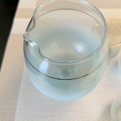 Vintage Frosted Blue Ombre Glass Pitcher & 5 Tumblers Gold Rim | MCM Blendo Set