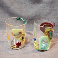 Vtg BBG|Bay Blown Glass Party Cup Pair|Hand Blown Art Glass UV Uranium Star|READ