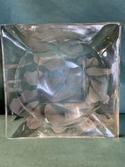 Vtg. Hawaiian Etched Astray Glass From Arts Hawaii Honolulu 4”3/4 Square