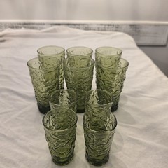 Anchor Hocking Lido Milano Green Olive 5.5 & 4″ Cooler Iced Tea Juice Tumblers
