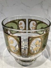 2 Vtg MCM STARLYTE 22K Gold Frosted Green Footed Cocktail Glass Culver Style