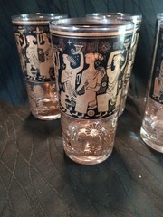 Set Of 5 Vintage George’s Briard High Ball Glasses Black And Gold Egyptian