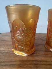 PAIR OF VINTAGE CARNIVAL SIGNED NORTHWOOD DANDELION MARIGOLD TUMBLERS