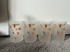 Vintage new Hall Jewel tea autumn leaf frosted libby 3 3/4 8 oz glasses set of 4