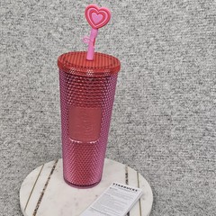 Starbucks Disneyland Pink Studded Tumbler Cup 24oz Heart Straw Mickey Valentines
