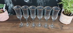 Set Of 6 Royale 24k Gold Rim Champagne Flutes Wine Glasses Hand Decorated 24K