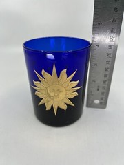 Vintage Culver Cobalt Blue Glass W/ 22 K Gold Sun Celestial Pattern