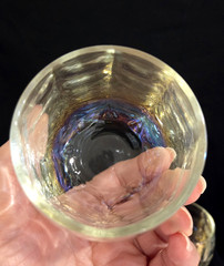 3 Fostoria Shell Pearl Iridescent Roly Poly Glasses 2 1/2″ T x 2 1/2″ W Barware
