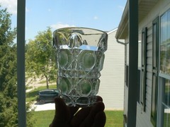 Bulls’s Eye and Daisies Tumbler U.S. Glass #15117 Clear EAPG 1909 green stain