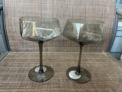 2 Over & Back Facet Coupe Smoke Bar Cocktail Glass 6 1/2″ NWT