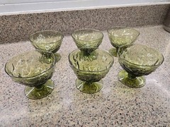 Vintage Morgantown Crinkle Olive Green Champagne Coupe Glasses – Set of 6 – MCM