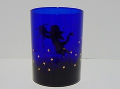 Culver Cobalt Blue Glass Gold Cherub Angel And Stars