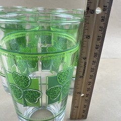 Vintage Libbey Shamrock Irish Clover Tumbler Set Of 6 Green 16 oz Glasses