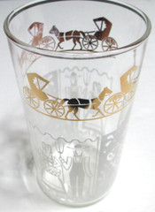 Vintage Anchor Hocking Glass Tumblers SET OF 4 Horse & Buggy Gold White 4 3/4″ T