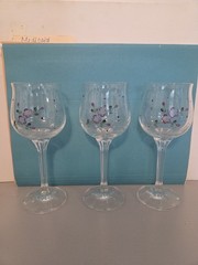 3 Bohemian Crystal Hand Painted Floral Wine Glasses 7 ounces Exc Cond Sale