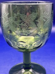 2 Vintage Bartlett Collins Green Thumbprint Golden Grape Goblets