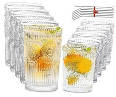 10Pcs Vintage Drinking Glasses – Romantic Highball Glasses & Rocks Glasses,