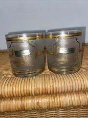 Vintage Mt. RUSHMORE Low Ball Bar Glasses by Culver Glassware 22k Gold USA